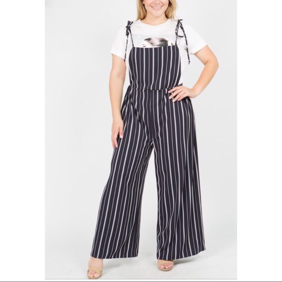Plus size!!!! Stripe Tie Shoulder Overalls - Picture 3 of 4